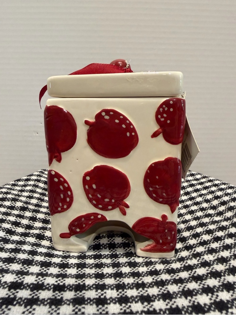 Tea Box Dispenser Hand painted Ceramic Fruit Design Great Shape Holds A lot